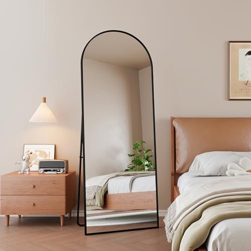 Miroir Complet arqué 162x53 cm, Miroir sur Pied Minimaliste, Grand Miroir de Sol Pleine Longueur, Miroir sur Pied bombé, Suspendu, Elliptique, pour Chambre Salon Entree, Noir (Noir, 162x53 cm)
