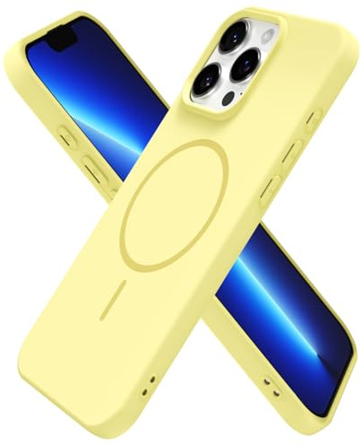 oakxco for iPhone 13 Pro Max Case Silicone Mag Safe, Magnetic Slim Thin Phone Case Compatible with Magsafe Wireless Charging, Cute Girly Aesthetic Soft Rubber Gel Safecase for Women Girls, Yellow