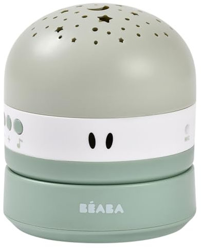 BÉABA, Veilleuse Bébé avec Ciel Étoilé 3 Couleurs, 9 Sons Relaxants (4 Nature, 4 Berceuses,1 Bruit Blanc), Détecteur de Pleurs, Autonomie 100h, Recharge USB, Transportable, Pixie Projector, Vert Sauge
