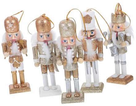BIUDECO Glittering Wooden Christmas Nutcracker Ornament with Powder Finish Holiday Nutcracker Doll Pendant for Xmas Tree Decoration Creative Puppet Figure for Party and Home Festive Decor