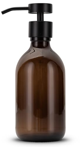 Koffs Design Glas Seifenspender für Badezimmer und Küche - Flüssigseifenspender aus Braunglas – modern - Pumpspender für Seife, Spülmittel & Handcreme - Spüli Spender - Blanko 1 Stück