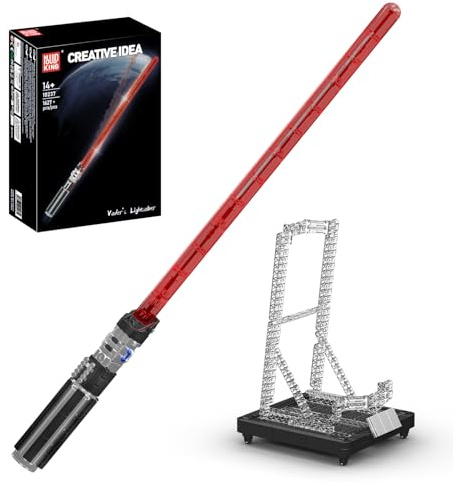 Mould King 10237 Technik Rote-Klinge-Sci-Fi-Lichtschwert-Baustein-Modell | LED-Leuchtversion | etwa 97 cm Langschwert + spezieller Ausstellungsständer | Integrierte Leuchtstreifen und Batteriegehäuse