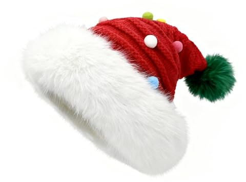 TAGVO Weihnachtsmütze Nikolausmütze Damen Herren Plüsch Stricken Weihnachtsmann Mütze Perfekt für Weihnachtsfeiern Und Heiligabend