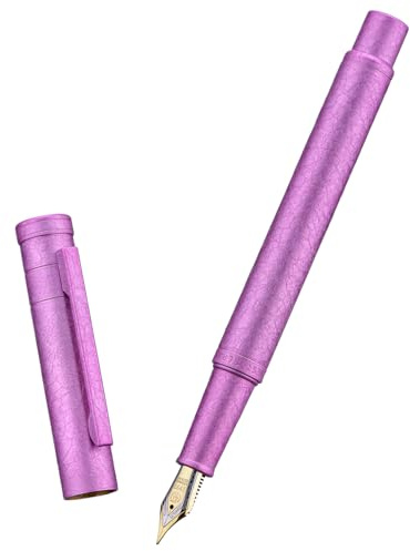 Hongdian 1851 Forest Fountain Pen Pink Ice Flower, Bent Nib Classic Design with Converter and Metal Pen Case