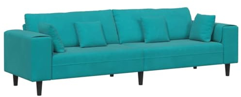 Sofa 4-Sitzer, Sessel für Wohnzimmer, 4-Sitzer, mit Kissen, Türkis, 250 x 77 x 76 cm, Samt