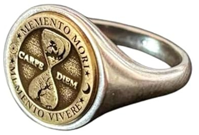 WORLD WIDE GEMS Carpe Diem Ring, Memento Mori Siegelring, Pinky-Ring, für Herren, Sanduhr-Schmuck, stoisches Geburtstagsgeschenk, für Sie und Ihn, 925er Sterlingsilber, versilbert, WW_PDR_00779_8,5