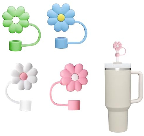 Straw Covers,4Pcs Straw Covers Cap,Straw Topper Cap,Dustproof Straw Covers Cap,Reusable Straw Toppers,for Stanley Cup Accessories(Green+Blue+White+Pink)