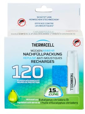 Thermacell R-10 Nachfüllpack - 30 Plättchen + 10 Gaskartuschen für 120h Schutz - Natürlicher Wirkstoff aus Zitroneneukalyptusöl zur Mückenabwehr - 15m² Wirkbereich