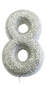 Anniversary House Kerze mit glitzernden Zahlen zum 8. Geburtstag, 7 cm, silberfarben