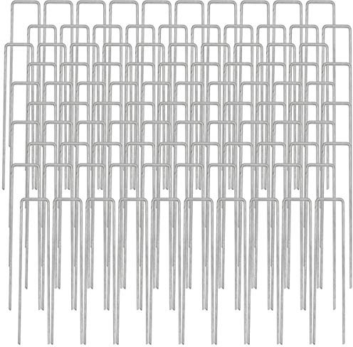 AMANKA 100 Stück Ø3,2mm Erdanker verzinkt 150x30mm Befestigungsanker Unkraut-Vlies Stahl Erdnägel Bodenanker U-Form eckig