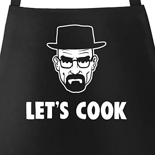 MoonWorks Grill-Schürze für Männer mit Spruch Lets Cook Baumwoll-Schürze Küchenschürze schwarz unisize