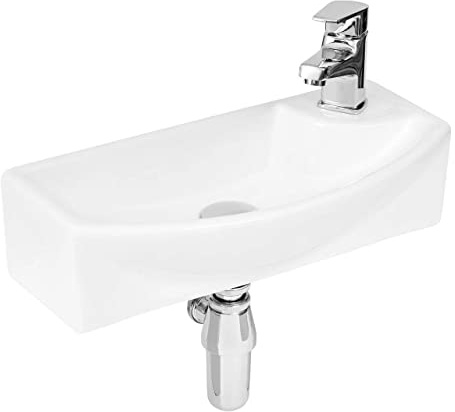 Hudson Reed NBV160 | Modern Bathroom Wall Hung Rectangular Vessel Sink, 120mm x 450mm, White