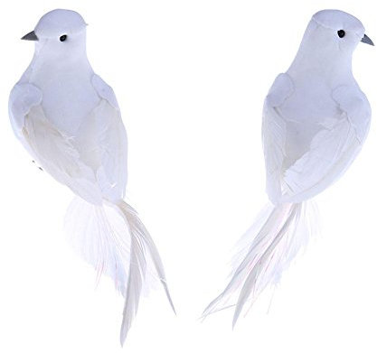 Prosperveil Künstliche Schaumstofffedern, weiße Vögel, dekorative Tauben, Tauben, Vogel zum Basteln, Heimdekoration, Garten, Hochzeitsdekoration, 2 Stück