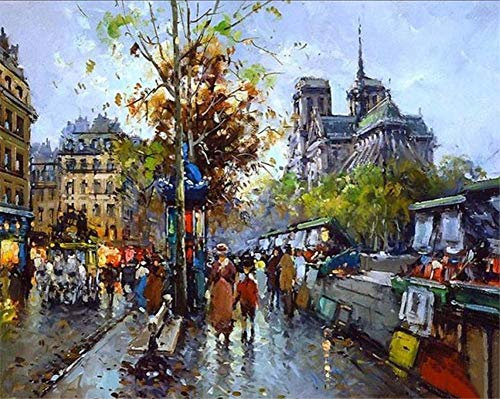 ABEUTY Peinture par numéros à faire soi-même pour adultes, impression Street View 40,6 x 50,8 cm, peinture par numéro, art thérapie (cadre en bois)