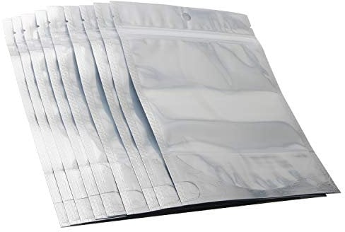 Ellbest 100Pcs Reusable Stand Up Silver Aluminum Mylar Foil Plastic Zip Lock Bags, 5.1x7.1 inch Resealable Food Storage Bags