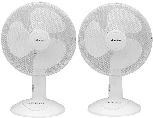 Schallen 2 x 12 3 Speed Electric Modern Oscillating Worktop Desk Table Air Cooling Fan (White)