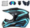 MRDEAR Motocross Helm Set (5 Stück/ Schwarz und Blau) Cross Helm mit Handschuhe Brille Maske Motorrad Netz, Crosshelm Motorradhelm Off Road Downhill Helm ATV Dirt Bike Pocket Bike Helm,M
