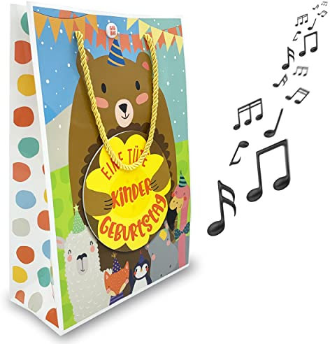 MUSIK-Geschenktüte zum Kindergeburtstag, ÖFFNET man die Tasche, hört man das Lied Wie schön, dass Du geboren bist (Coverversion), GagBag von bentino