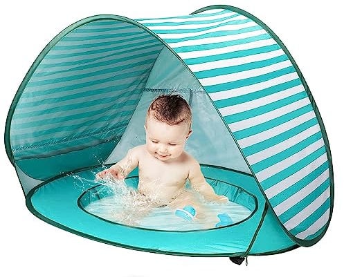 Quick install Pop Up Baby Beach Tent, Portable Kiddies Shade Pool Tent UPF 50+ UV Protection Sun Shelter Canopy for Infant Indoor and Outdoor Use (Pool Type Blue)