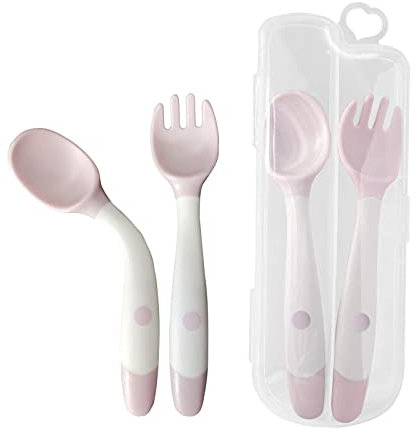 Tomedeks 2pcs Cuillère Et Fourchette D'entraînement Pour Nourrissons, Cuillère D'apprentissage Flexible Et Résistante À La Chaleur Facile À Saisir, Fourchette Pour Enfants (Blue) (pink)