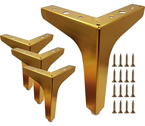 Mimhooy 6 Inch Furniture Legs Set of 4 Metal Furniture Legs Modern Triangle Feet Luxury Gold for Sofa Cabinet Cupboard Couch Chair Ottoman