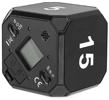 Hoshen Temporizador de cubo con sensor de gravedad, 5-15-25-45 minutos de gestión del tiempo, recordatorio de cuenta regresiva, recordatorio de horneado de cocina, caja original (sin batería), negro