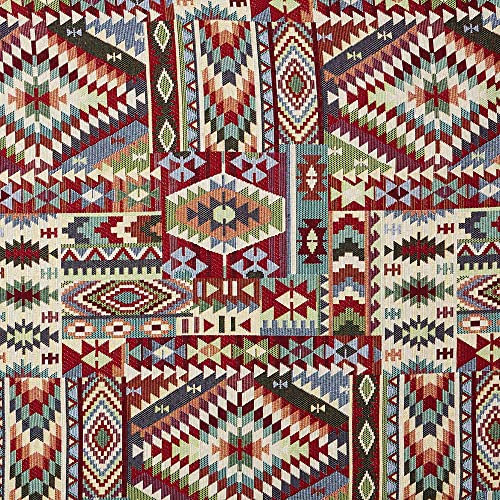 Kt KILOtela Polsterstoff, Möbelstoff, Jacquard Gobelin, Dekostoff, Modische Accessoires, Tischdecke, Vorhang, oder Dekoartikel, 100 cm Länge x 280 cm Breite, Geometrische Kilim, Mehrfarbig - 1 Meter