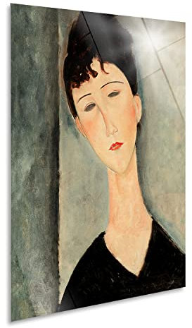 Giallobus - Impression sur Toile - Amedeo Modigliani - Portrait de Femme - Verre Acrylique - 35x50 - Prêt à accrocher - Peintures Modernes pour la Maison