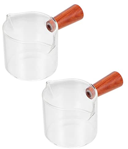 Angoily 2 Piezas Taza Picador De Té Vaso Medidor De Leche Vaso De Cristal Jarra De Crema De Té Jarra De Té De Café Mini Jarra Para Servir Jarabe De Vidrio Madera Tetera De Leche