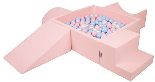 KiddyMoon Spielplatz Aus Schaumstoff Mit Quadrat Bällebad (200 Bälle) Ballgruben Für Babys Spielbad Hindernisläufen, Hergestellt In Der EU, Pink:Babyblue/Puderrosa/Perle