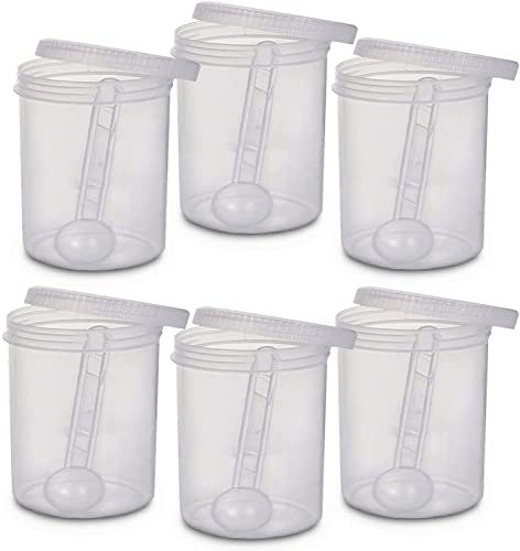 AFSUK Plastic Storage Jar 750ml Screw Top Lids Airtight Food Storage Containers Stackable Set with Spoon For Kitchen, Herb, Spices, Sweets Clear Canister pots (Pack of 6),Clear / White
