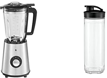 WMF Kult X Standmixer Glasbehälter 1,5l, Ice-Crush, 20.000 U/min, Mixer Smoothie Maker Glas, Blender, Milchshaker elektrisch & Kult X Mix & Go/Küchenminis Trinkflasche 600 ml, Schwarz/Transparent