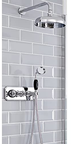 MILANO Thermostatic Mixer Valve 150mm Shower Head Handset Chrome Black