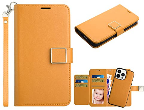 SWP Case for iPhone 14 Pro, Detachable Magnetic Wallet Case w/Credit Card Slots [Support Wireless Charging&Magnetic Car Mount] Folio Case for iPhone 14 Pro (Light Brown)
