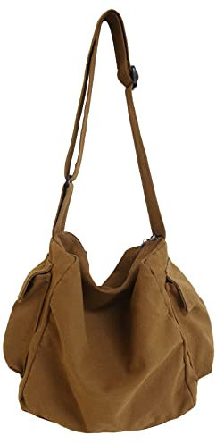KlaOYer Umhängetasche aus Leinen, große Hobo-Tasche, Schultertasche, Tragetasche, für Damen und Herren, Kaffee 2, Large, Strapazierfähig