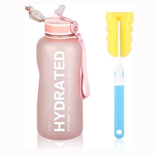 MYFOREST Sports Water Bottle, Time Marker for Motivational Hydration, Drop-proof, BPA-free, Wide Mouth for Easy Clean: Cold/Hot/Carbonated/Cider (2.2l Light Pink, 2200 ml)