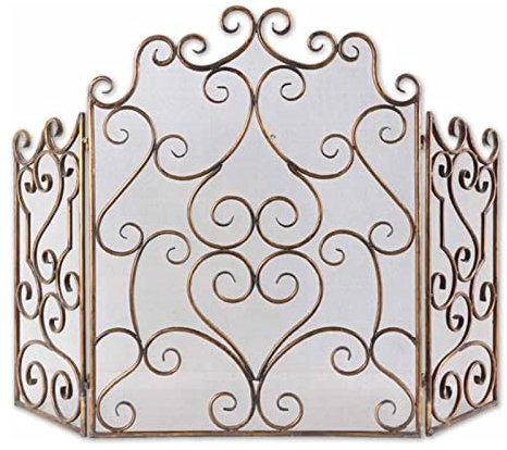 DOZRAN Funkenschutzgitter Retro-Kaminschutzgitter 127×89cm, Antik-Finish, Funkenschutz für Flammenöfen/Holzofen, 3-teiliger Ofenzaun