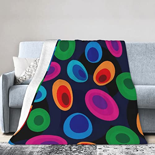 YINGD Fleecedecke, flippiger Hintergrund, 60er-Jahre, 70er-Jahre, Kreise und Ovale, Überwurfdecke für Couch, Sofa, Bettdecke, weiche, warme Decken für alle Jahreszeiten, 150 cm x 125 cm
