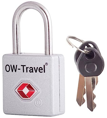 OW-Travel Candado con Llave TSA. Cerraduras para maletas. Candado para Taquilla. Candados para mochilas y maletas. Candado Taquilla Gimnasio. TSA candado seguridad equipaje con Llaves Plata 1