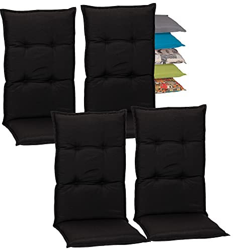 Beo Hochlehner-Auflagen 4er Set Wasserabweisend Turin | Made in EU Premium-Qualität | Gartenstuhl-Auflagen UV-beständig und fleckenabweisend | Atmungsaktive Stuhlauflagen Hochlehner in Anthrazit