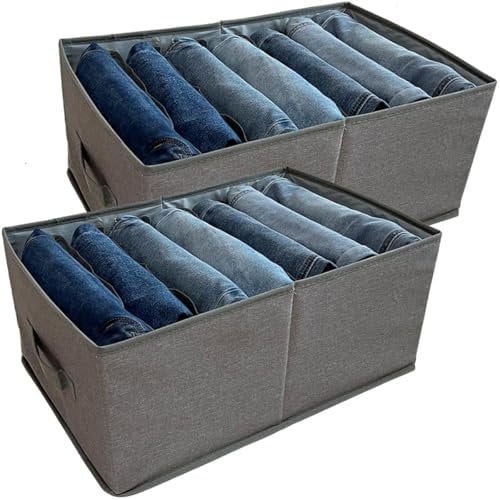 QINGGENG Extra-Large Wardrobe Storage Organiser with Dividers, Sturdy Clothes Storage Box for Trousers, Jeans, Jumper, Underwears, Collapsible Clothes Drawer Organiser for Wardrobe Closet, Pack of 2