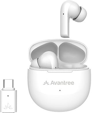 Avantree Reverb - Wireless Earbuds for PC, PS5, PS4, Computer, Laptop, Gaming with USB C Adapter, Noise Cancelling Mic & aptX Voice Bluetooth Headset for Clear Calls, and aptX Adaptive for Low Latency