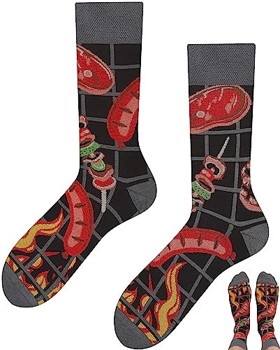 TODO Lustige Socken Damen und Herren, Coole Socken mit Motiv - Bunte, Mehrfarbige, Verrückte (39-42, Grill)