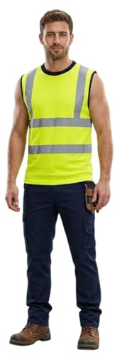 Generation-Plus+® Hi Vis Viz Work Utility Sleeveless Round Neck T-Shirt Warning Vest - High Visibility Safety Security Workwear Double Tape Tank Top (Yellow, XX-Large)