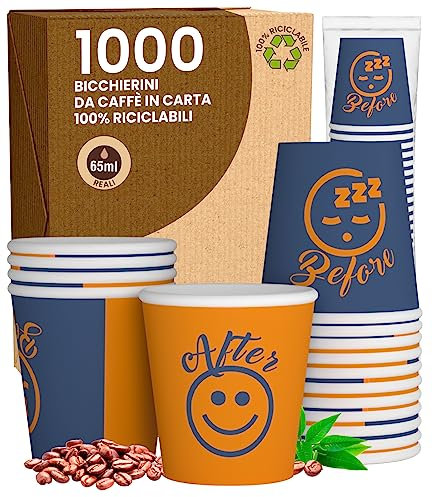 1000 Gobelets en Papier à café 65 ml DownupCUP Bleu Verres écologiques Biodégradables Jetables Petits à emporter Boissons Chaudes