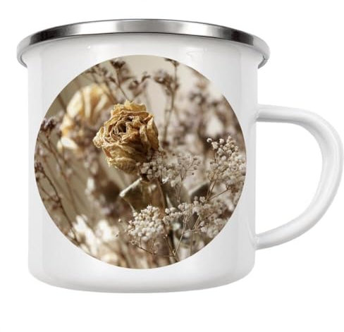 artboxONE Emaille Tasse Trockenblumen Rose Beige von Wundertüte - Emaille Becher Natur
