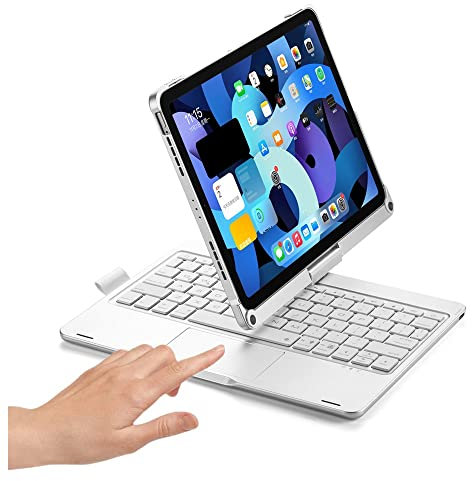 HENGHUI Clavier tactile rotatif à 360° pour iPad Air 11, iPad Air 5e 4e génération, iPad Pro 11 4e 3e génération, clavier rétroéclairé intégré, housse de clavier pliable Bluetooth, argenté