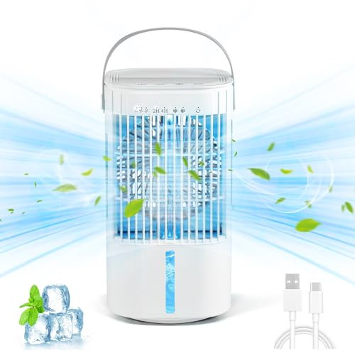 Climatiseur Mobile,900Ml Rafraichisseur D'Air,3 Vitesses Du Vent,Avec Humidificateur, 180° Drotation,2/4 Heures Chronométrée,Lumière D'Atmosphère Colorée,Mini Climatiseur Portable Pour Maison,Bureau
