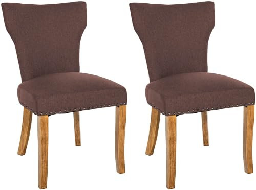 CLP 2er Set Esszimmerstuhl Zadar Mit Stoff-Bezug Und Nieten I Küchenstuhl Mit Holz-Gestell, Farbe:braun, Gestell Farbe:antik-hell