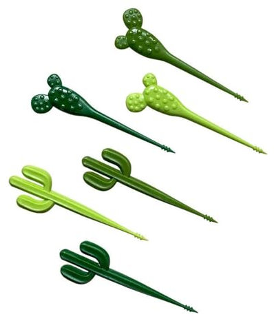 6 Stück Obstgabeln, Kaktus Fruchtgabel Zahnstocher Cocktail Sticks Cartoon Dessertgabel Süße Deko